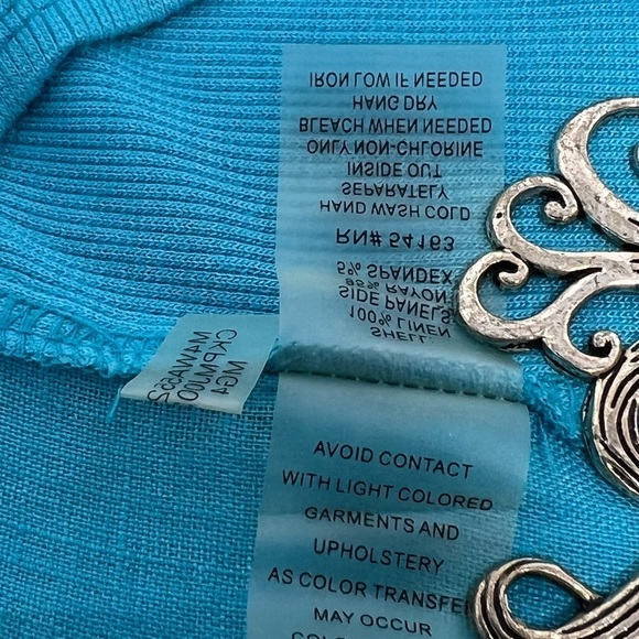 Calvin Klein Teal Blue 100% Linen Long Roll Tab Sleeve Button Up Shirt Size 1X - Picture 13 of 14